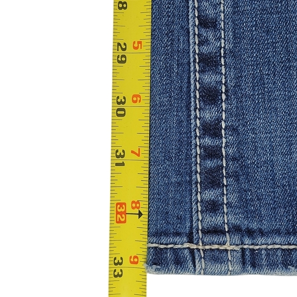 Miss Me Jeans Size 29 28X33 Bootcut Boot Leather Trim Thick Stitch Low Rise - Picture 14 of 16